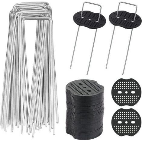 40pcs Piquets de Jardin en U avec 40 Rondelles Piquet Fixation Toile Paillage Piquets en Métal pour Jardinage Fixer Bâche Anti Mauvaises Herbes (1/5)
