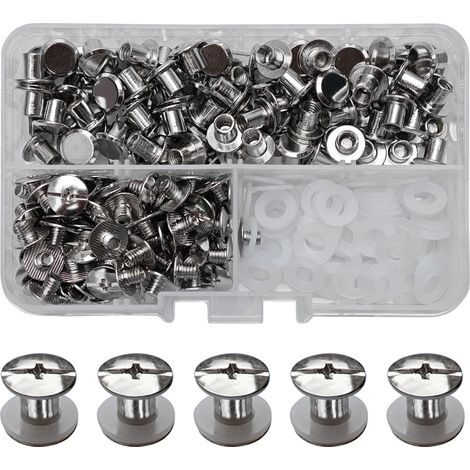 90 Kits Vis Chicago Screws,M55mm Vis de Livre,Rivet a Visser de remplacement en métal pour sacs, livres, colliers, sacs à dos, laisses de chien, laisses(Argent) (1/5)
