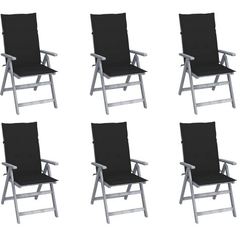 Lot de 6 Chaises inclinables de jardin,Fauteuils d'extérieur avec coussins Bois d'acacia -TF69280 (1/5)