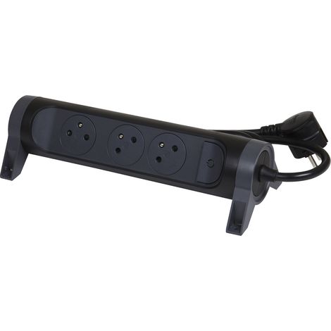 Legrand - Rallonge multiprise avec bloc rotatif de 3 prises 2P+T Surface , interrupteur et cordon longueur 1,5m - Noir/Gris foncé