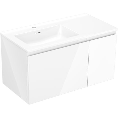 Mexen Orio mobile bagno 90 cm con lavabo Otis sinistro, 1S, 1D, bianco lucido - 91A13-09047-3-BBFF00-W18L00 (1/5)