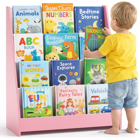 Libreria Montessoriana Rosa in Legno Scaffale Porta Libri per Bambini 80x30x88cm