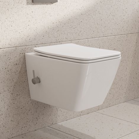 Spülrandlos Dusch WC Taharet WC Kalt/Warm Wasser Randlos Toilette mit Bidet-Funktion mit Softclose Sitz HOROW