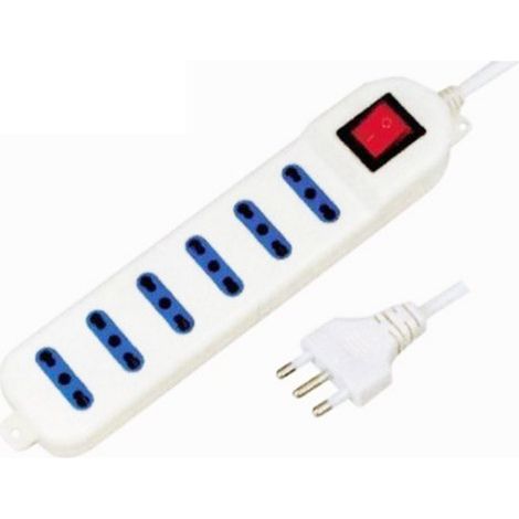 Trade Shop - Multitoma De Corriente Eléctrica 6 Plazas 10/16a Bypass Con Interruptor -