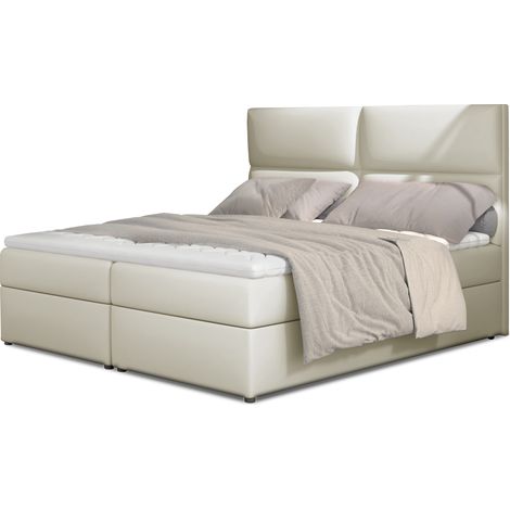 Lit continental capitonné simili cuir beige clair Weber-160x200 (1/5)