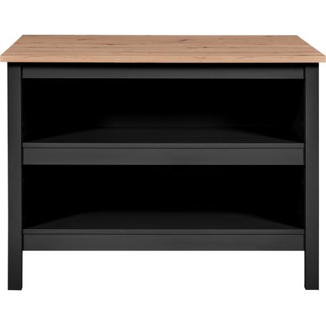 Meuble de cuisine, ilot de cuisine en bois MDF coloris chêne artisan, noir - longueur 124 x profondeur 75 x hauteur 91,50 cm -PEGANE- (1/2)