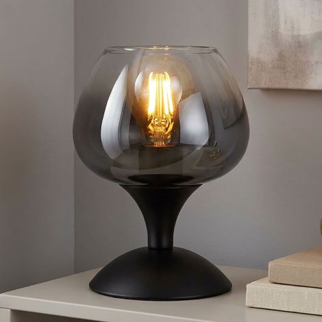 Tischlampe Rauchglas Nachttischleuchte schwarz Wohnzimmerlampe Tischleuchte, 1x LED 7W 806Lm warmweiß, DxH 15x20,5 cm