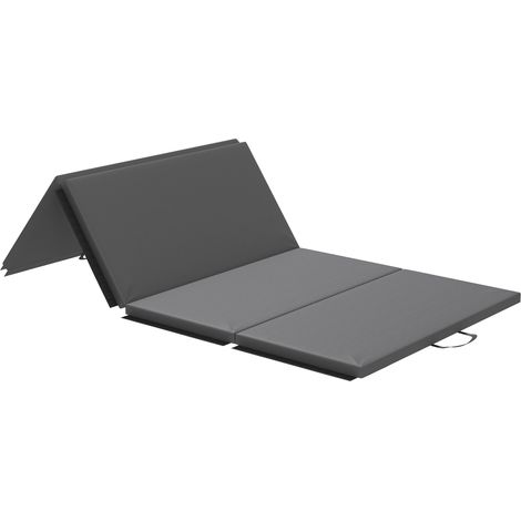 Tapis de gymnastique - HOMCOM - pliable en 4 - portable avec poignées - revêtement synthétique - 240 x 120 x 5 cm - gris