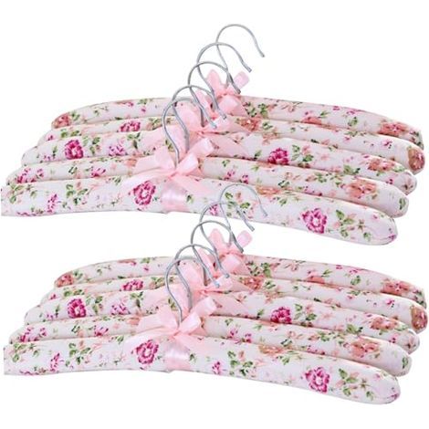 Appendiabiti imbottiti, 10 pezzi da 15 pollici in raso floreale per vestiti, appendiabiti non scivolosi, senza pieghe sui vestiti (Rosa Rosso, motivo casuale) (1/5)