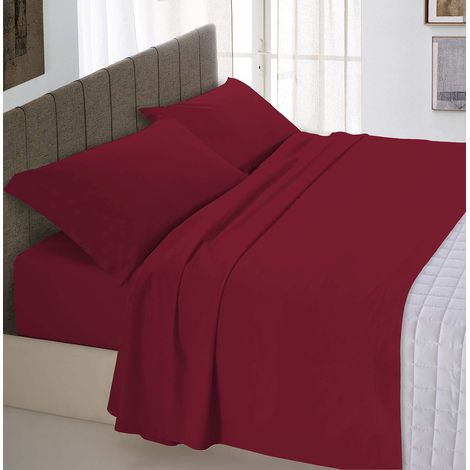 Set Lenzuola Letto Matrimoniale Cotone Max Color, lavorato in Italia - Completo Letto, Lenzuolo Sotto con Angoli, Telo Sopra 240x300 cm e 2 Federe con Patella Interna, Bordeaux (1/4)