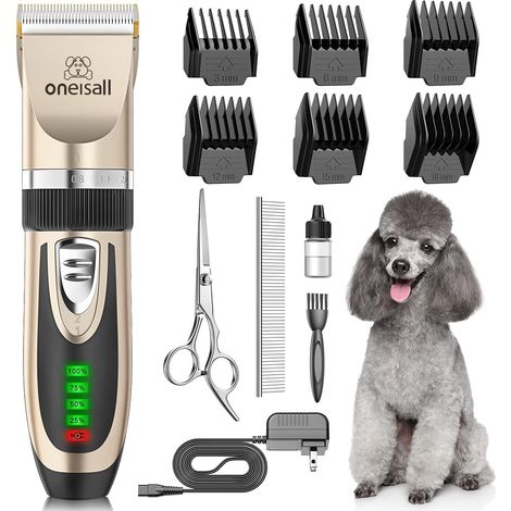 Tondeuse silencieuse pour chiens, batterie 2000mAh, autonomie 4h, pour chats et chiens à poil épais, rasoir pour poils longs (doré) (1/5)