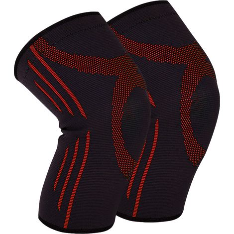 Manchette de genou élastique pour sport - Noir et Rouge - Football Volleyball