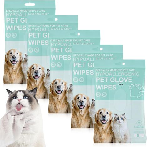 30 Pack Hypoallergenic Cleaning Gloves for Dogs and Cats: Water Based Pet Grooming Gloves, Soft Cleaning Gloves for Cats and Dogs (1/5)