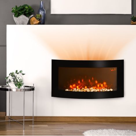 Cheminée électrique murale chauffante 1000/2000 W, LED 7 couleurs, noire OKMYHOME (1/5)