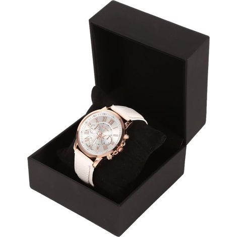 Boîte de boîtier de montre, Noir classique en cuir PU montre bracelet Bracelet en Boucles d'oreilles Affichage de cadeau de stockage boîte de rangement pour portables (1/5)