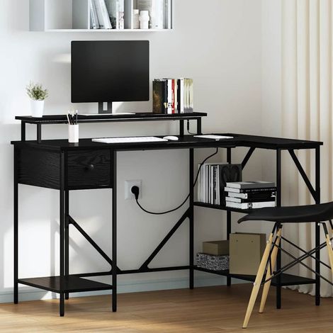Schreibtisch mit Regal Schwarz Eichen-Optik 120 x 79 x 86,5 cm