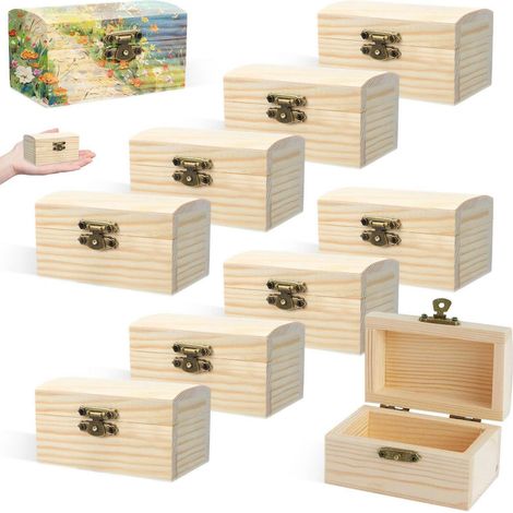 10x Kleine Holzkiste mit Deckel, Schatzkiste für Basteln & Aufbewahrung (1/4)