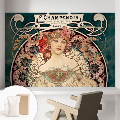 Papier peint intissé décoratif avec colle pour salon chambre et bureau Installation rapide Symétrie florale 104x70 cm (1/5)