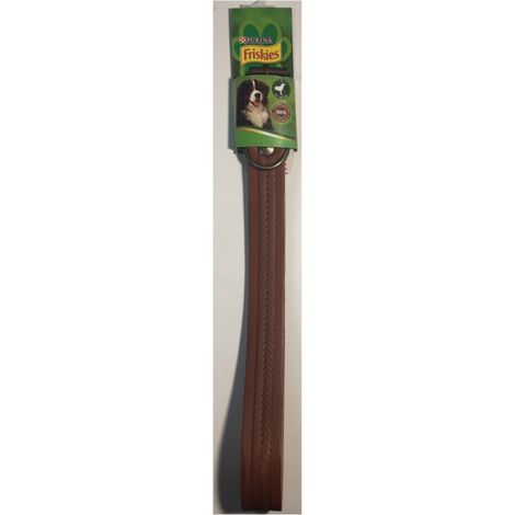 Brown Leather Dog Collar - Size L 45-60cm - QR code - Friskies Purina
