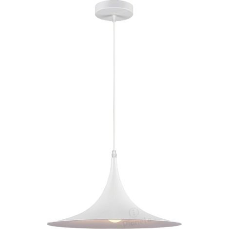 Lampadario industriale disco sospeso a triangolo in metallo con attacco E27 vintage per salotto cucina nero bianco Bianco