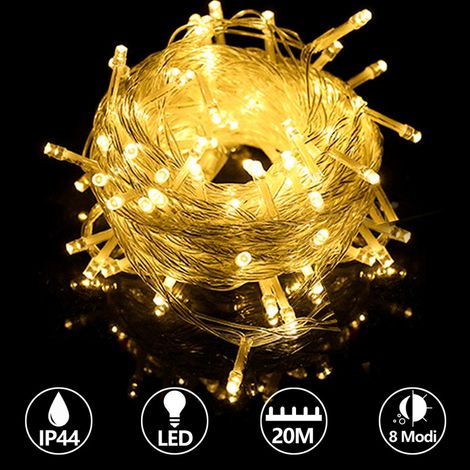 Randaco 20m 200 lucine LED luci natalizie con illuminazione impermeabile, bianco caldo (1/5)
