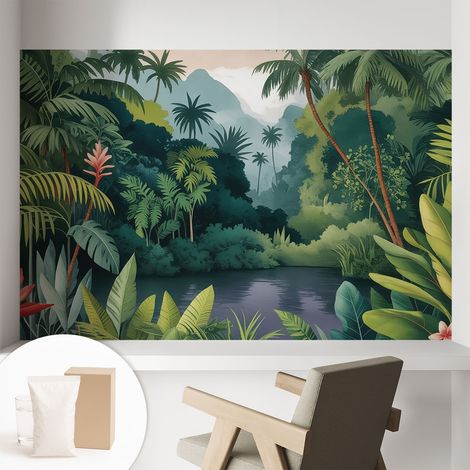 Papier peint intissé à motifs décoratifs pour salon chambre et bureau Décoration murale élégante avec colle Décor exotique 104x70 cm (1/5)