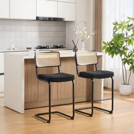 Tabouret de bar noir laqué lot de 2 assise en tissu en chenille (1/5)