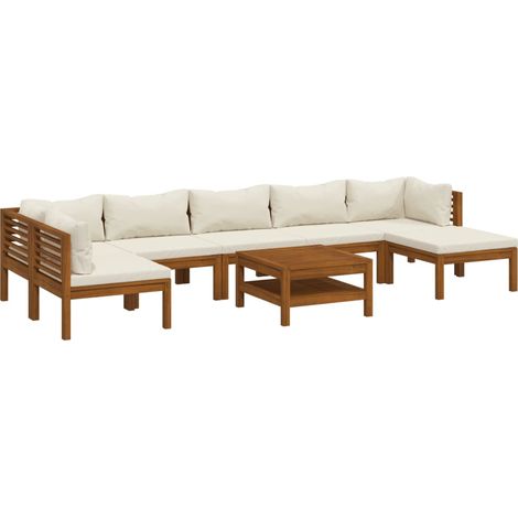 Salon de jardin 8 pcs avec coussin crème Bois d'acacia solide vidaXL