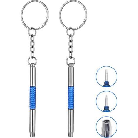 Lot de 2 mini tournevis pour lunettes, tournevis 3 en 1 en Métal + , kit d'outils de réparation de lunettes, petit avec trousseau de clés, tournevis portable pour lunettes, bijoux et montres (1/5)