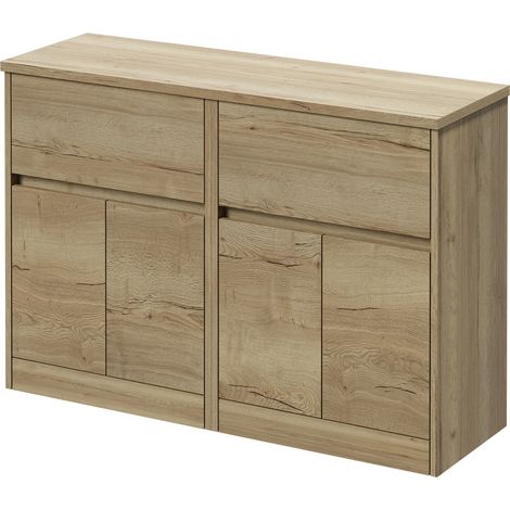 Montego Autumn Oak 1200mm Floor Standing 2 Drawer 4 Door Vanity Unit for Countertop Basins