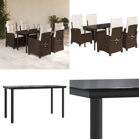 5-tlg. Garten-Essgruppe mit Kissen Braun Poly Rattan - Gartentisch - Gartenstuhl