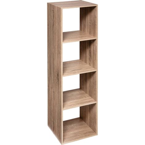 5Five Simply Smart – Étagère colonne 4 cases de rangement effet chêne naturel – H 134 cm – Fixation murale incluse – Panneau de particules aggloméré