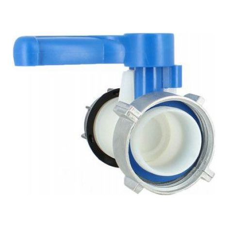 Vanne papillon 2 pouces en PEHD, compatible cuves Schütz 1000L, raccord S75x6 et S60x6, vanne de vidange pour conteneur IBC (1/4)
