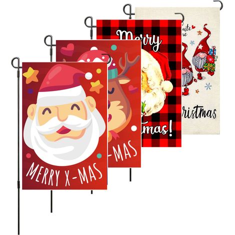 Drapeau De Jardin De Noël - Double Face - Polyester Résistant Aux Intempéries - Décoration Extérieure Pour Cour, Jardin Et Terrasse - Lot De 4 (1/5)