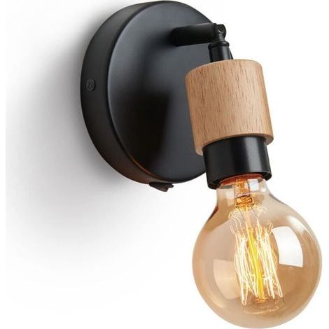 Applique murale intérieure industrielle en bois vintage, lampe murale rotative 360°, spot mural rétro avec interrupteur intégré, culot E27, éclairage mural décoratif pour salon, chambre à couc (1/4)