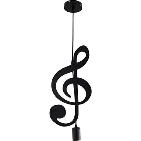 Lampada a sospensione, lampada da soffitto in ferro, nota musicale, lampadario con paralume, lampada a sospensione per loft, bar, studio, negozio, sala da pranzo (C) (1/4)