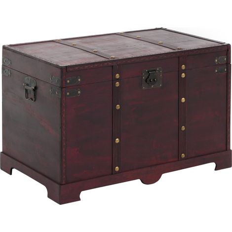 Coffre de rangement 77x47x49 cm bois massif épicéa style colonial finition antique marron 040011468 (1/5)