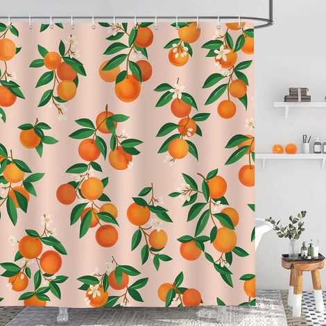 Rideau de douche Green Citrus Leaves Orange Rideaux de douche 210 x 180 cm Rideau de salle de bain avec 12 crochets (1/5)