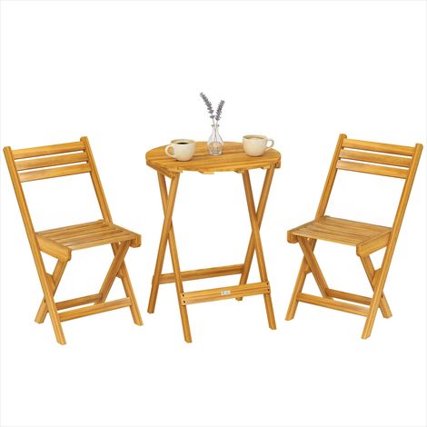 Table de jardin ronde en acacia avec 2 chaises pliantes (1/5)