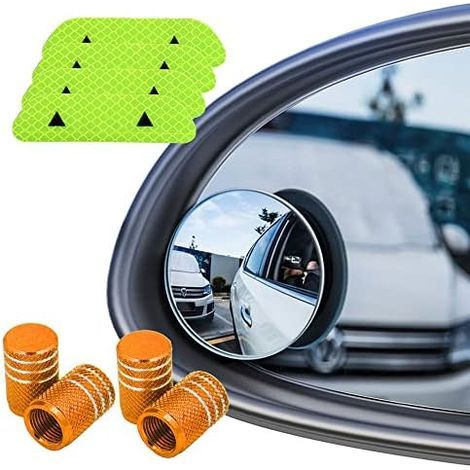 - Miroir convexe universel à 360 °, miroir d'angle mort avec lentille grand angle en verre HD angle. rond-2 pcs, patch réfléchissant-4 capuchon valve-4 pcs (1/5)