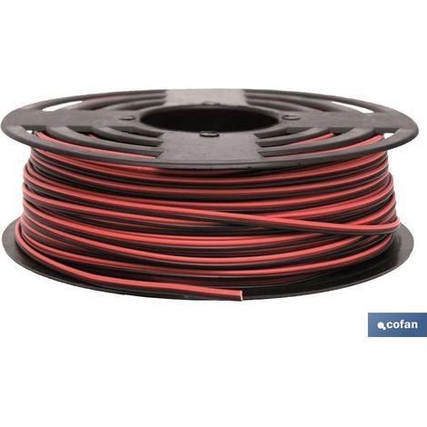 COFAN rollo 100m cable paralelo rojo/negro (2x0,75) , Cable paralelo en color Rojo/Negro en rollos de 100 metros y con medidas en 0,75 mm y 1,5 mm. (1/3)