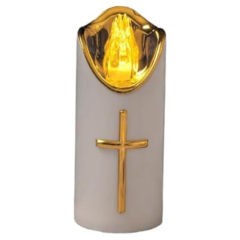 Bougies LED Sans Flamme - 2 Pièces Bougie Pilier Sans Flamme Avec CŕoixDorée Cierges Commémoratifs San Flammé Sur Piles Pour Églises Tables De Chevet Chambre À Coucher Salon Jardin Cour Véranda Al (1/5)