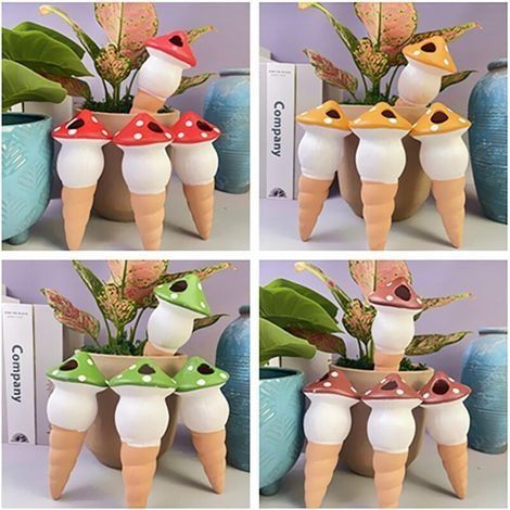 Set mit 4 Gießflaschen, Terrakotta-Bewässerungskegeln, automatischen Tropfbewässerungsstäben für Zimmer- und Gartenpflanzen im Urlaub 1 (1/4)