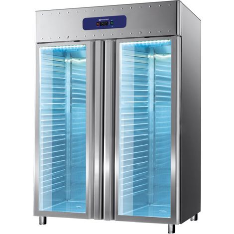 Congélateur 1400 litres en inox avec portes vitrées, GN 2/1, -10°/-25°C, 85 mm isolation 1400x810x2050 mm - VIRTUS