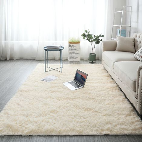 Tapis en peluche 160x200 cm – Moderne et moelleux, microfibre ultra-douce, adapté pour salon, chambre ou couloir, Beige (1/5)