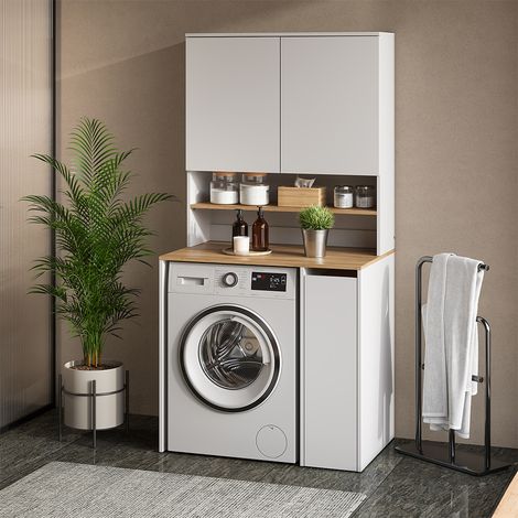 Mobile lavatrice Viktor, Bianco/Artisan, 93.6 x 88.2 cm 2 parti con ripiano, Vicco