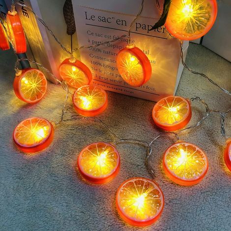 Guirlande lumineuse LED en forme de tranche de citron (3 m / 20 LED), motif fruit, blanc chaud, à piles, idéale pour décorer les fêtes d'automne, de (1/5)