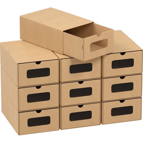 Randaco Boîte à chaussures - Lot de 20 - Papier kraft - avec tiroir - Empilable - 35 cm x 23 cm x 13 cm Étagère de Rangement Blanc (1/5)