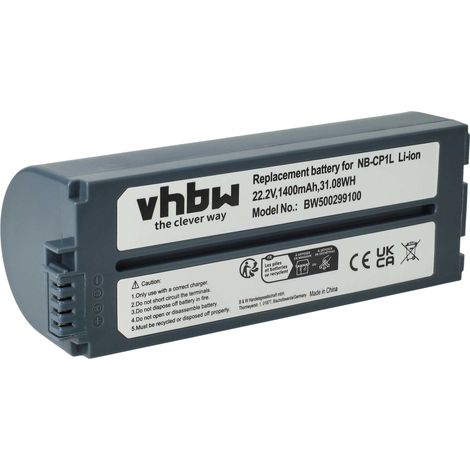 vhbw Battery Replacement for Canon NB-CP2LH, NB-CP2L, NB-CP1L, CS-CP2L, CS-CP2, CP-2L for Photo Printer (1400 mAh, 22.2 V, Li-Ion) (1/4)