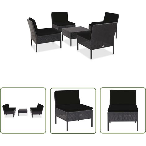 Salon de jardin 5 pcs Meuble de jardin Mobilier de jardin avec coussins Résine tressée Noir 61159 (1/5)